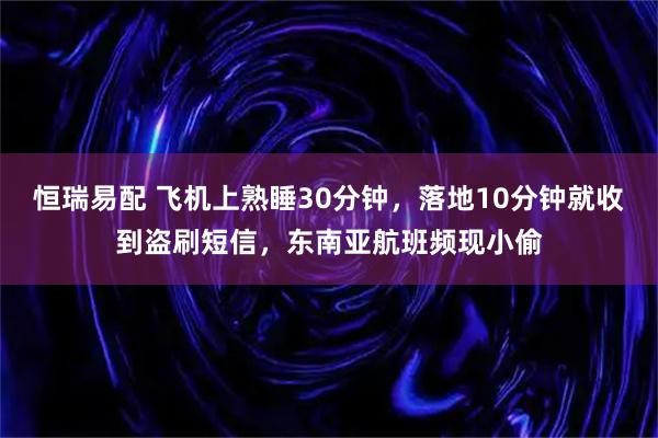 恒瑞易配 飞机上熟睡30分钟，落地10分钟就收到盗刷短信，东南亚航班频现小偷